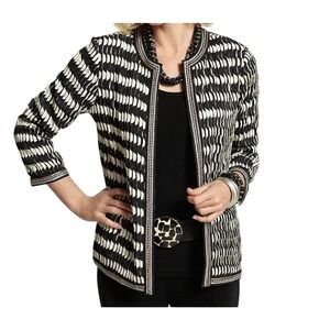 Chico's Women's Jacket‎ Black Optical Illusion Beaded Trim Blazer Size US 4
